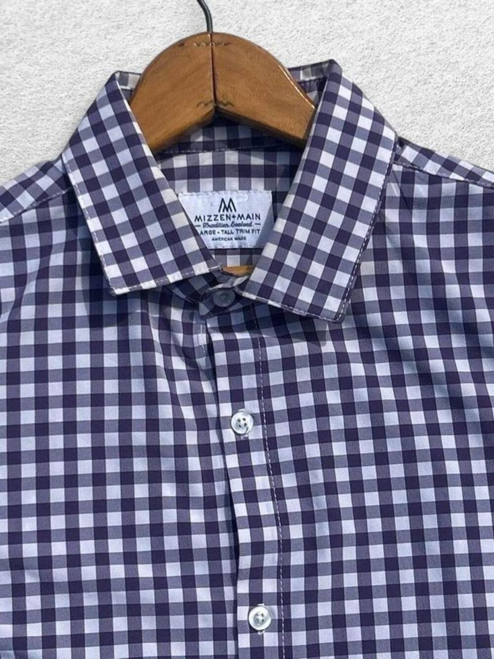Mizzen+Main Purple White Gingham Check Mens LT Performance Button Up LS